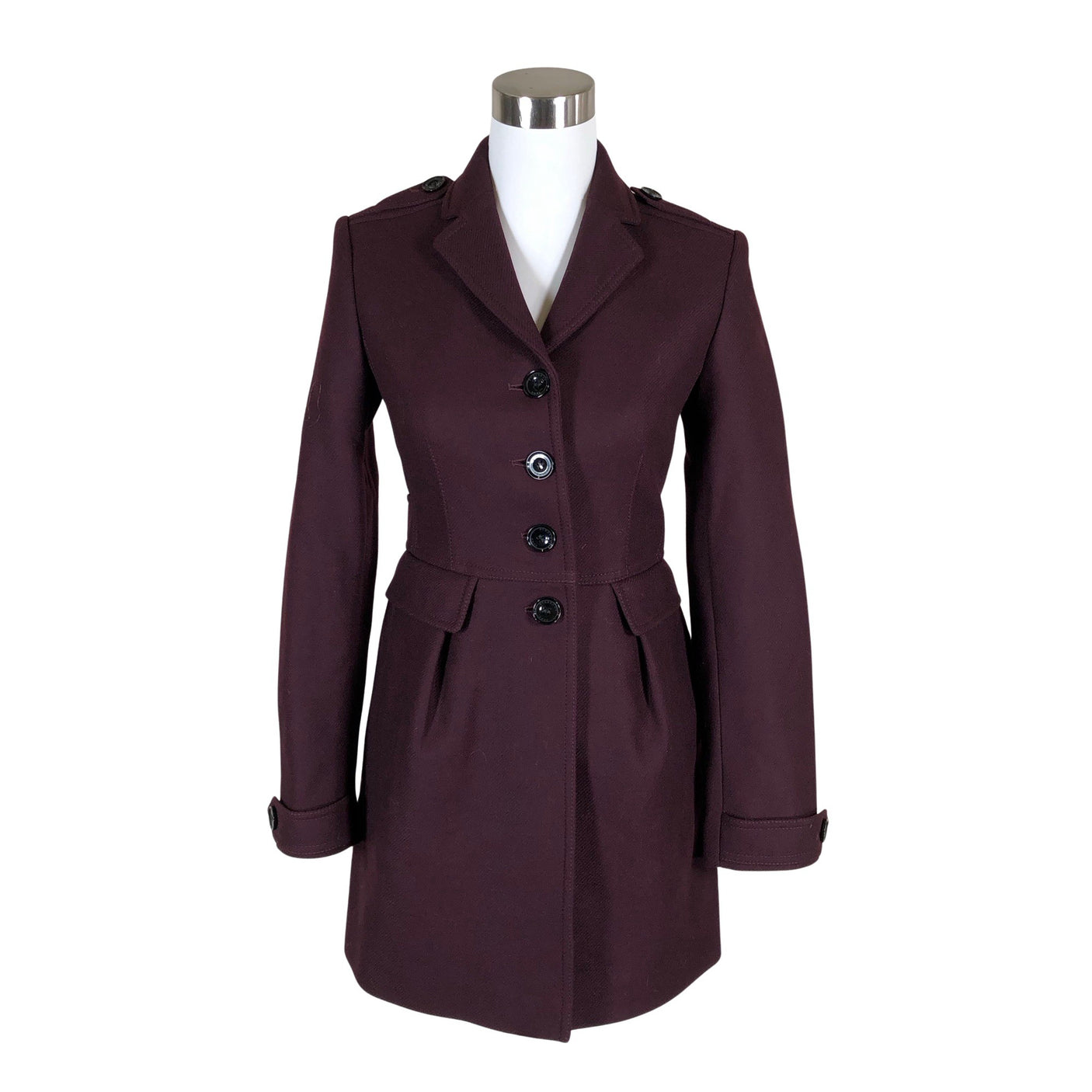 Unisex Burberry Brit - Wool coat, size 34 - Wine red (1)