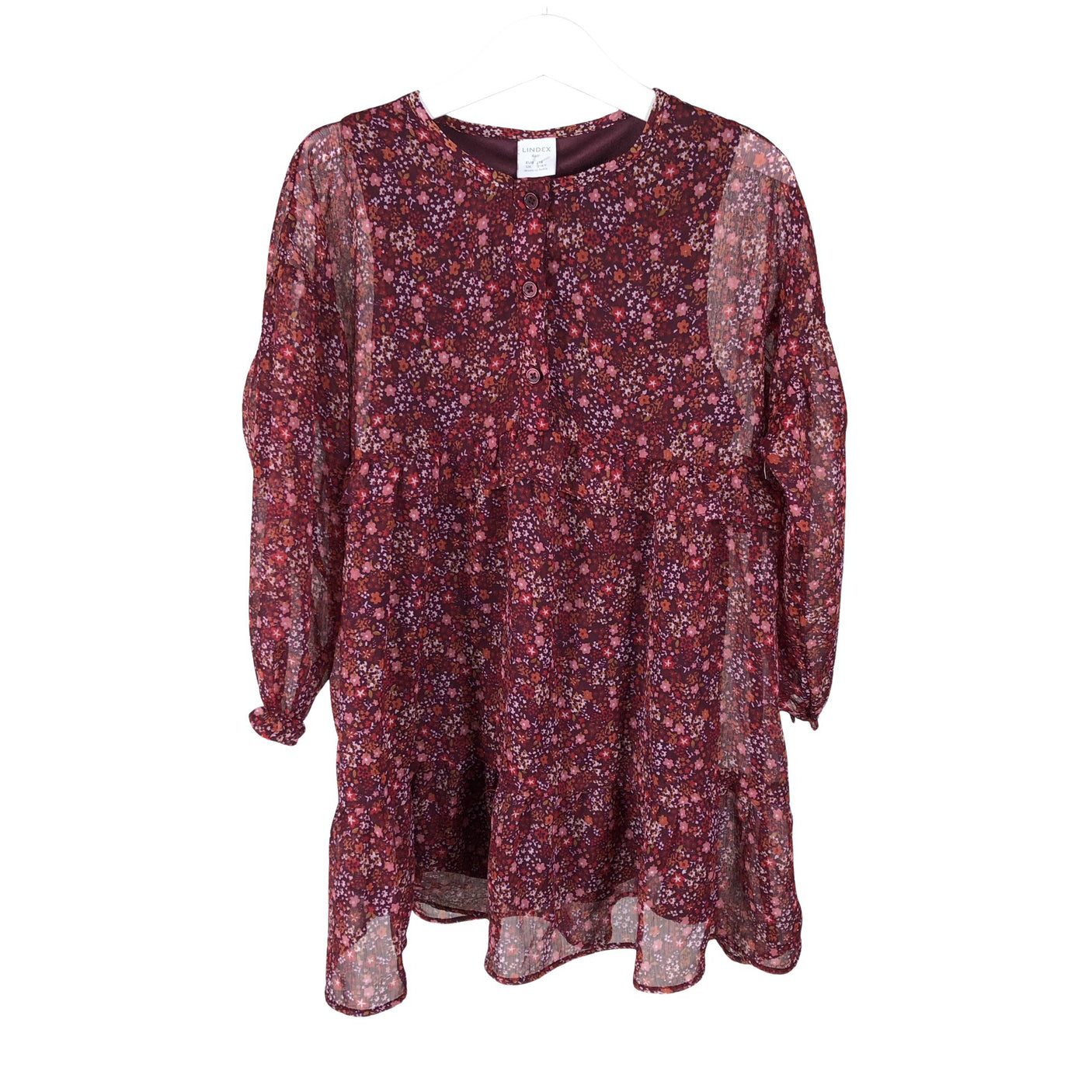Unisex Lindex - Schiffon dress, size 110 - 116 - Wine red (1)