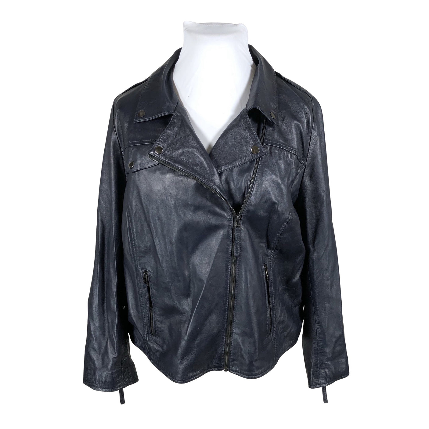 Unisex Ulla Popken - Leather jacket, size 50 - Blue (1)