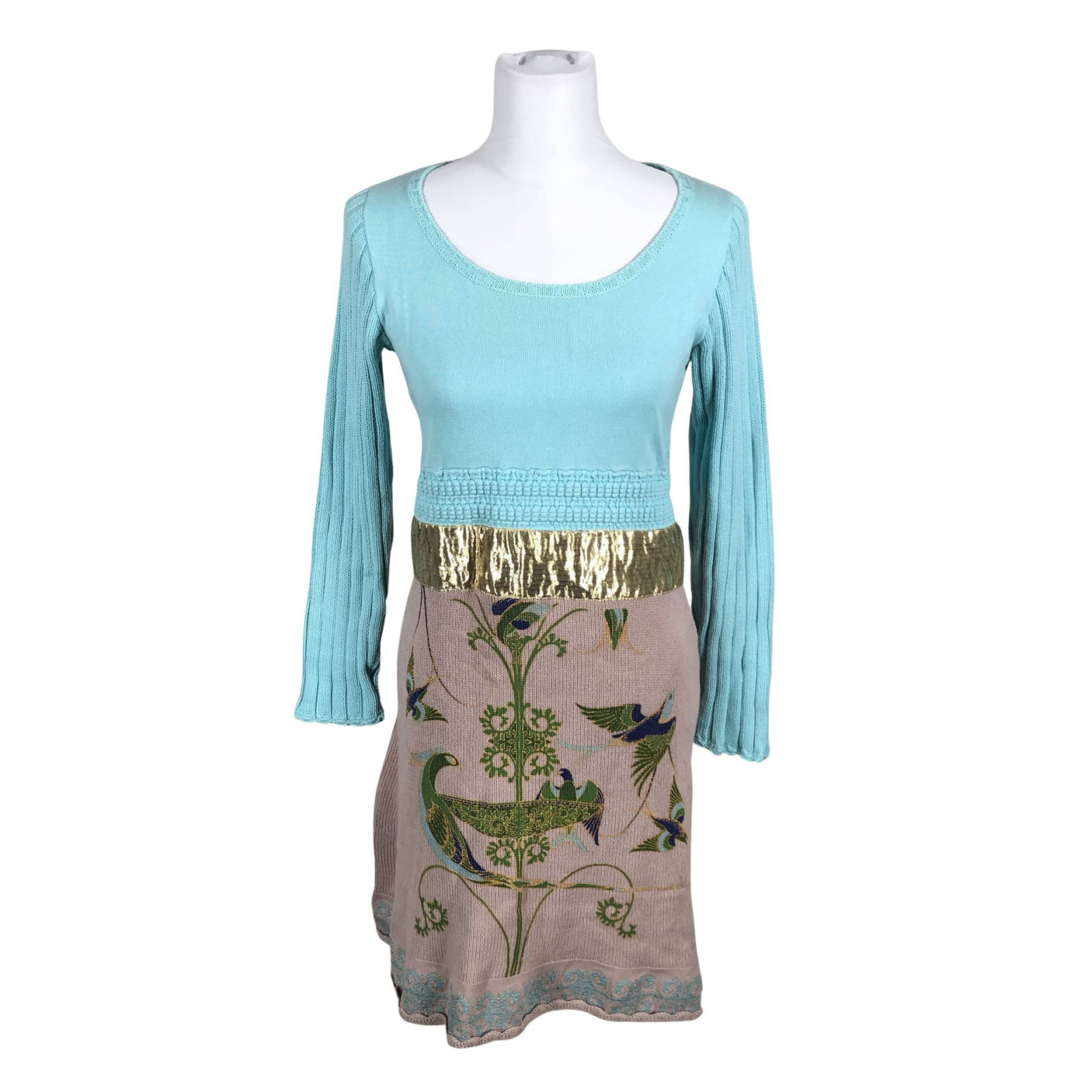 Unisex Cream - Knit dress, size 38 - Turquoise (1)