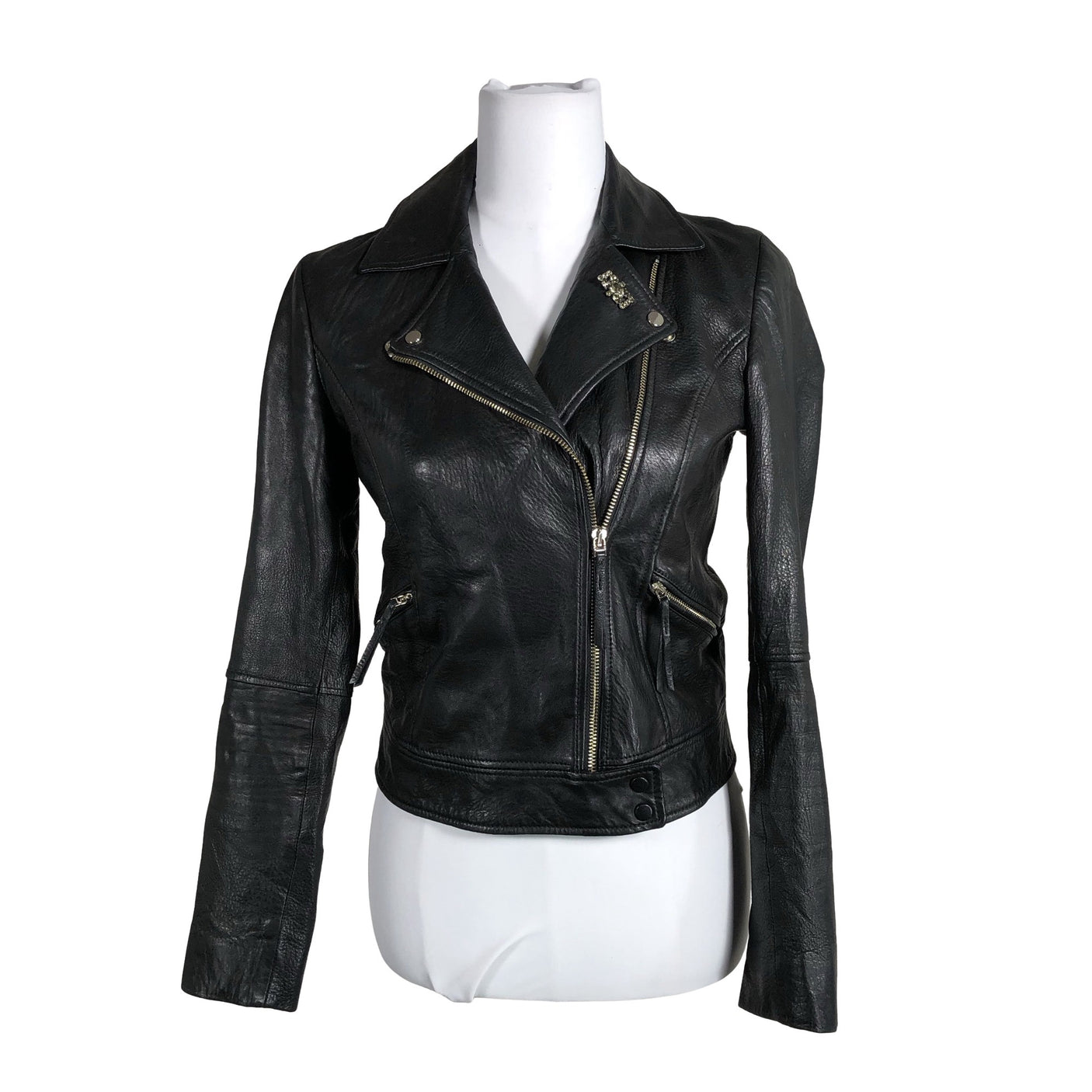 Unisex Massimo Dutti - Leather jacket, size 34 - Black (1)