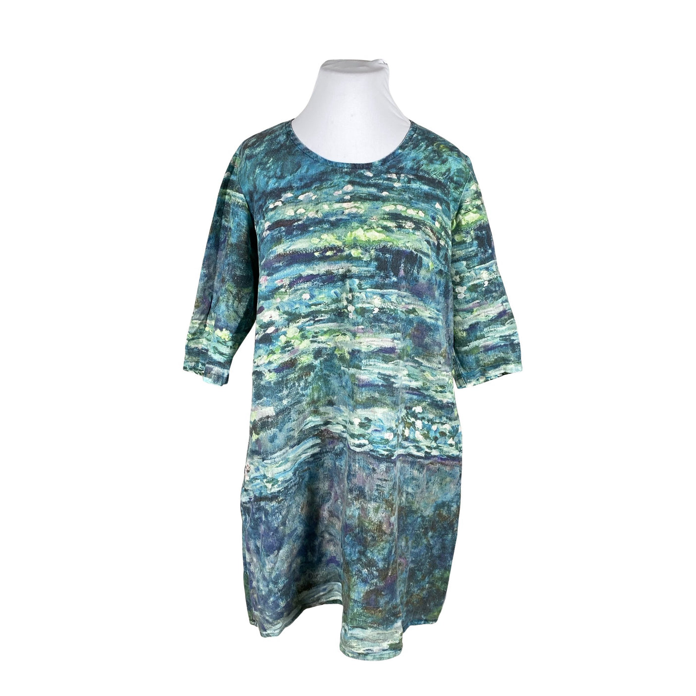 Unisex Prints on Linen - Dress, size 48 - Turquoise (1)