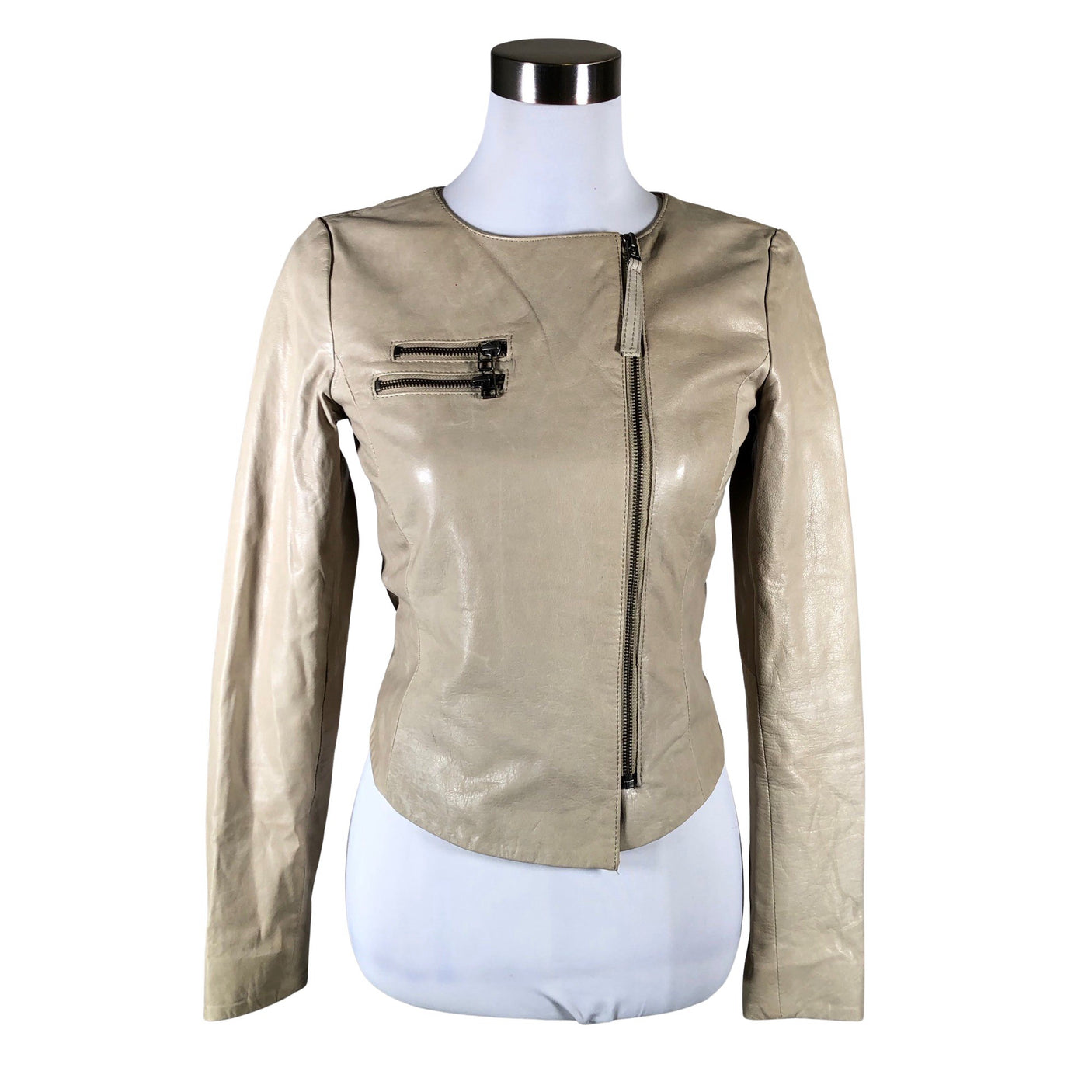 Unisex Selected - Leather jacket, size 34 - Beige (1)