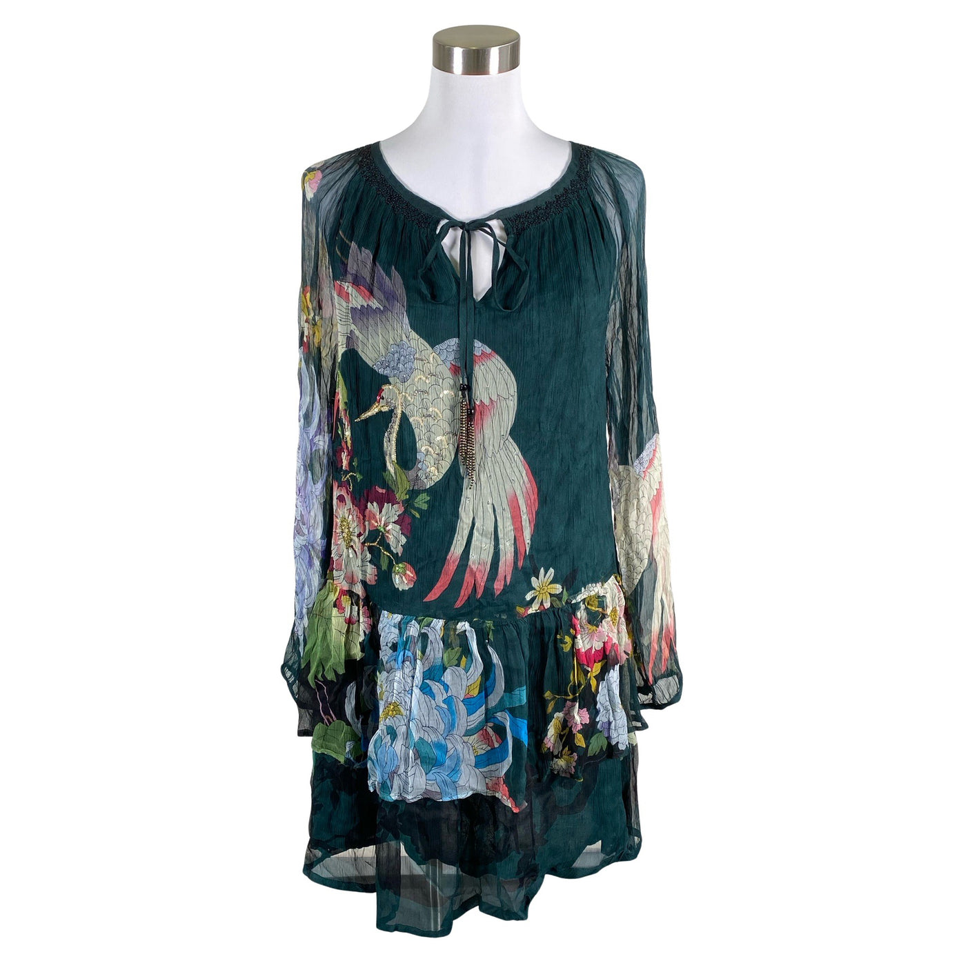 Unisex Derhy - Schiffon dress, size 40 - Green (1)