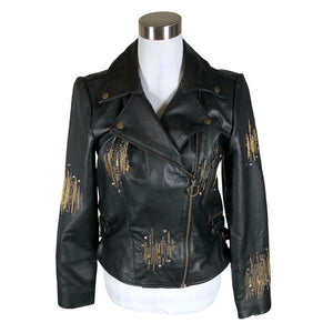 Unisex Cream - Leather jacket, size 38 - Black (1)