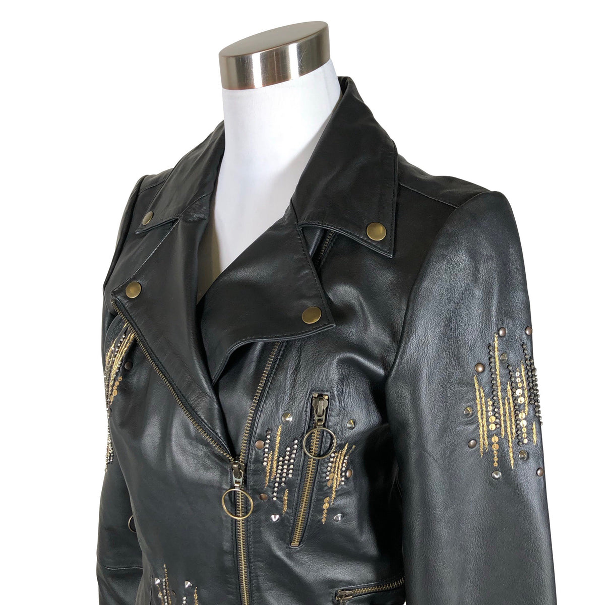 Unisex Cream - Leather jacket, size 38 - Black (3)