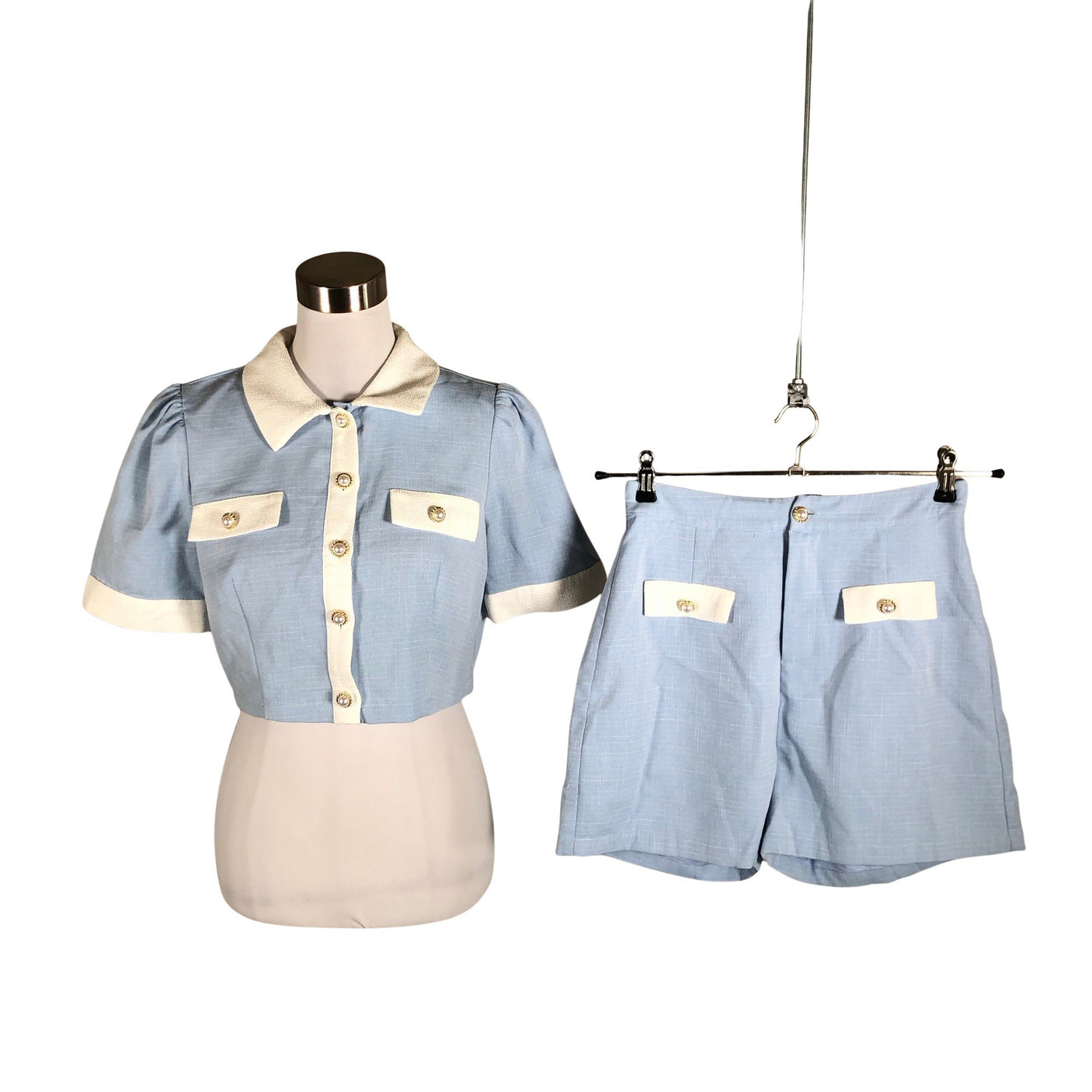 Unisex Pomelo - Short-sleeved blouse, size 34 - Light blue (1)