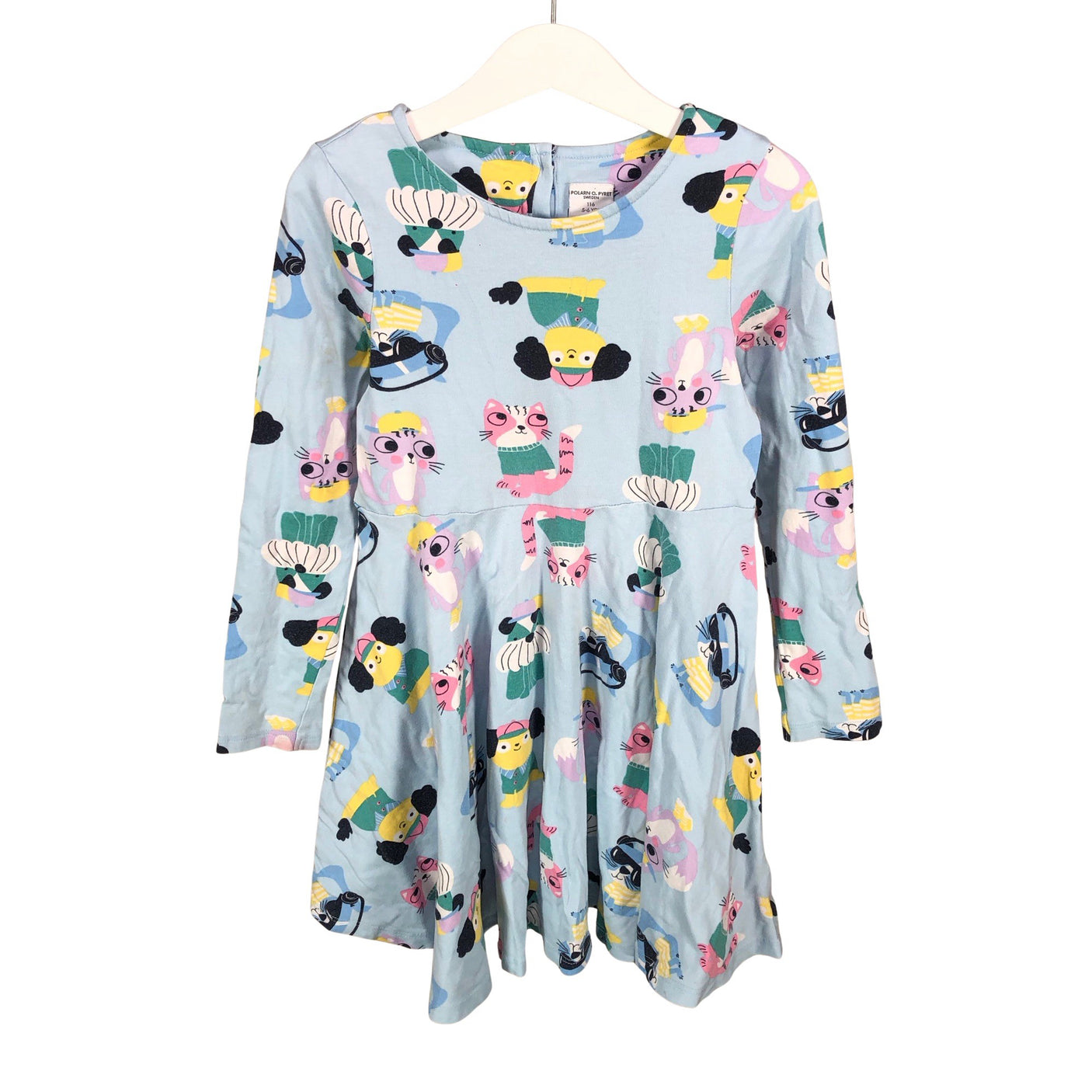 Unisex Polarn O. Pyret - Tricot dress, size 110 - 116 - Light blue (1)