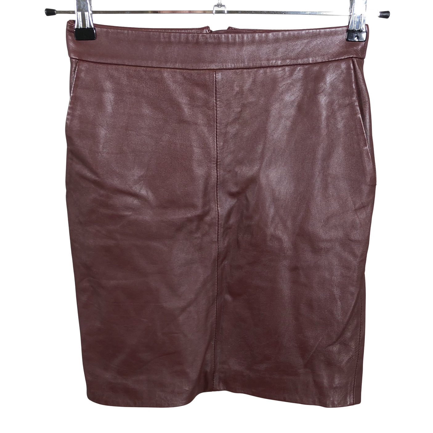 Unisex Selected - Leather skirt, size 34 - Wine red (1)