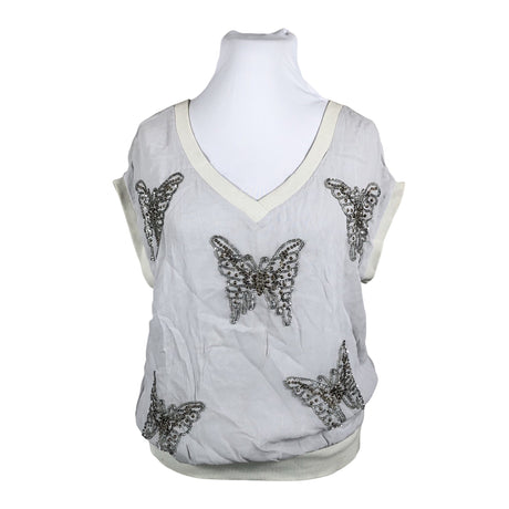Unisex Cream - Short-sleeved blouse, size 42 - Gray ()
