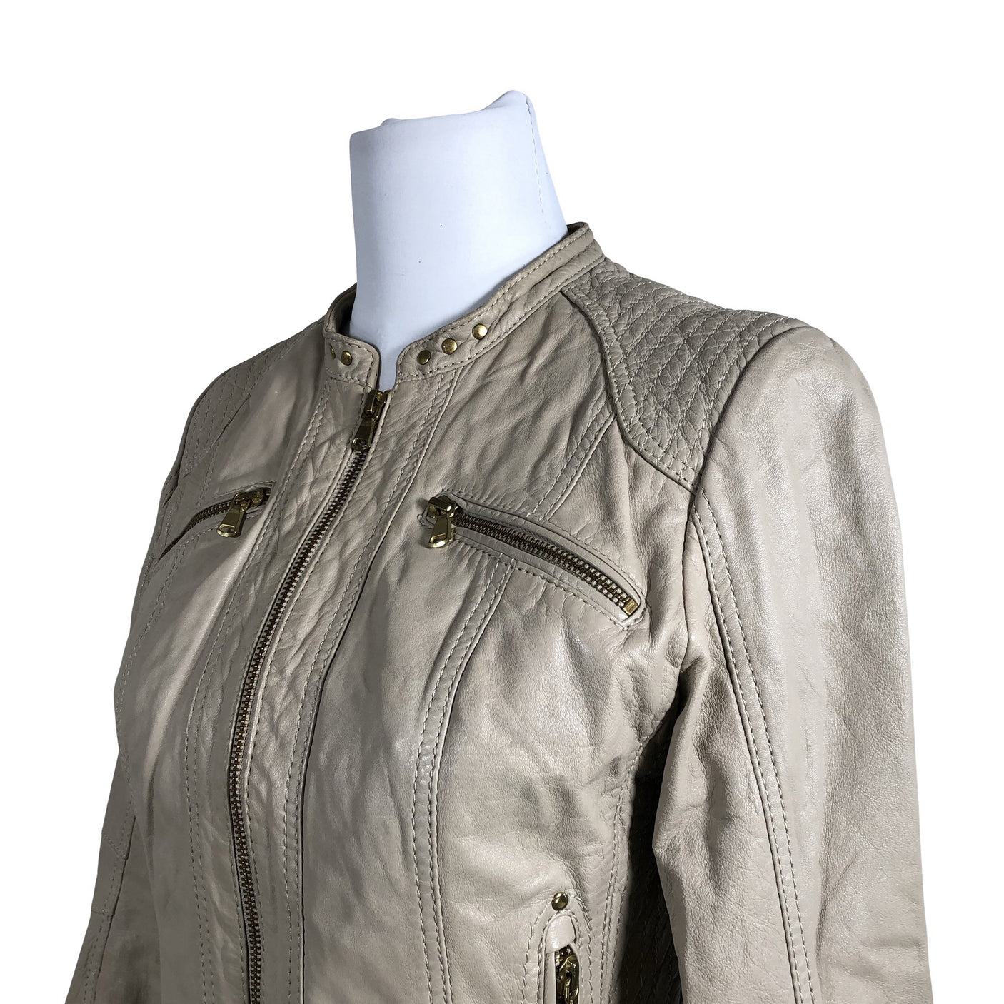 Unisex Saki - Leather jacket, size 36 - Beige (2)