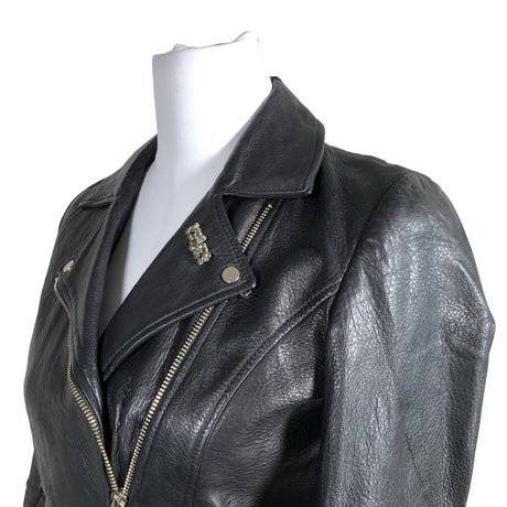 Unisex Massimo Dutti - Leather jacket, size 34 - Black (2)