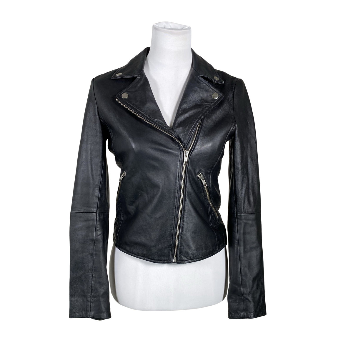 Unisex Selected - Leather jacket, size 34 - Black (1)